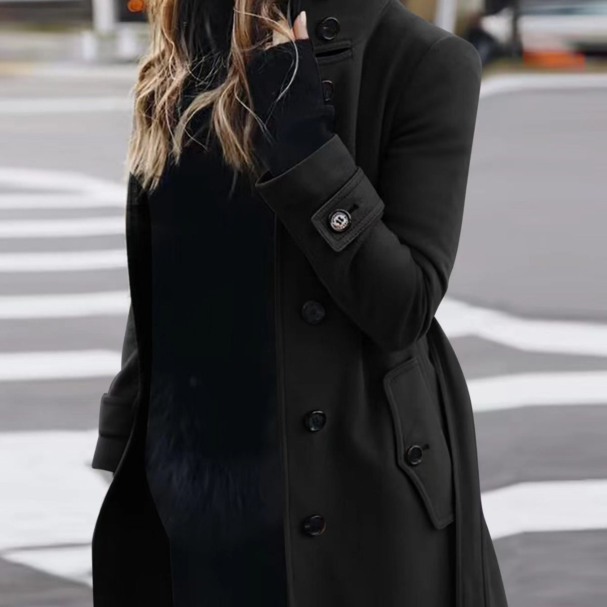Women's Slim Stand-Collar Single-Breasted Coat (photo 5)