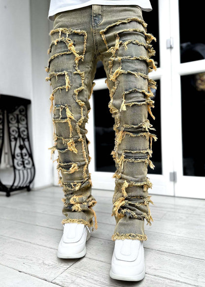 Men's Fringed Ripped Stacked Skinny Jeans (photo 13)
