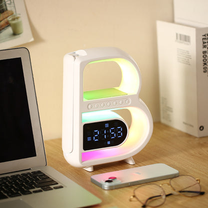 B-Shaped Bluetooth Speaker with Lamp, Alarm Clock and Wireless Charger (photo 12)