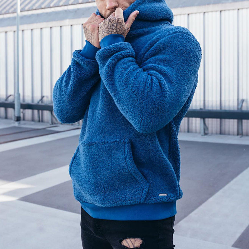 Men's Plush Pullover Hoodie with Kangaroo Pocket (photo 2)