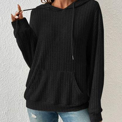 Women's Drawstring Hooded Knit Sweatshirt with Pockets (photo 6)