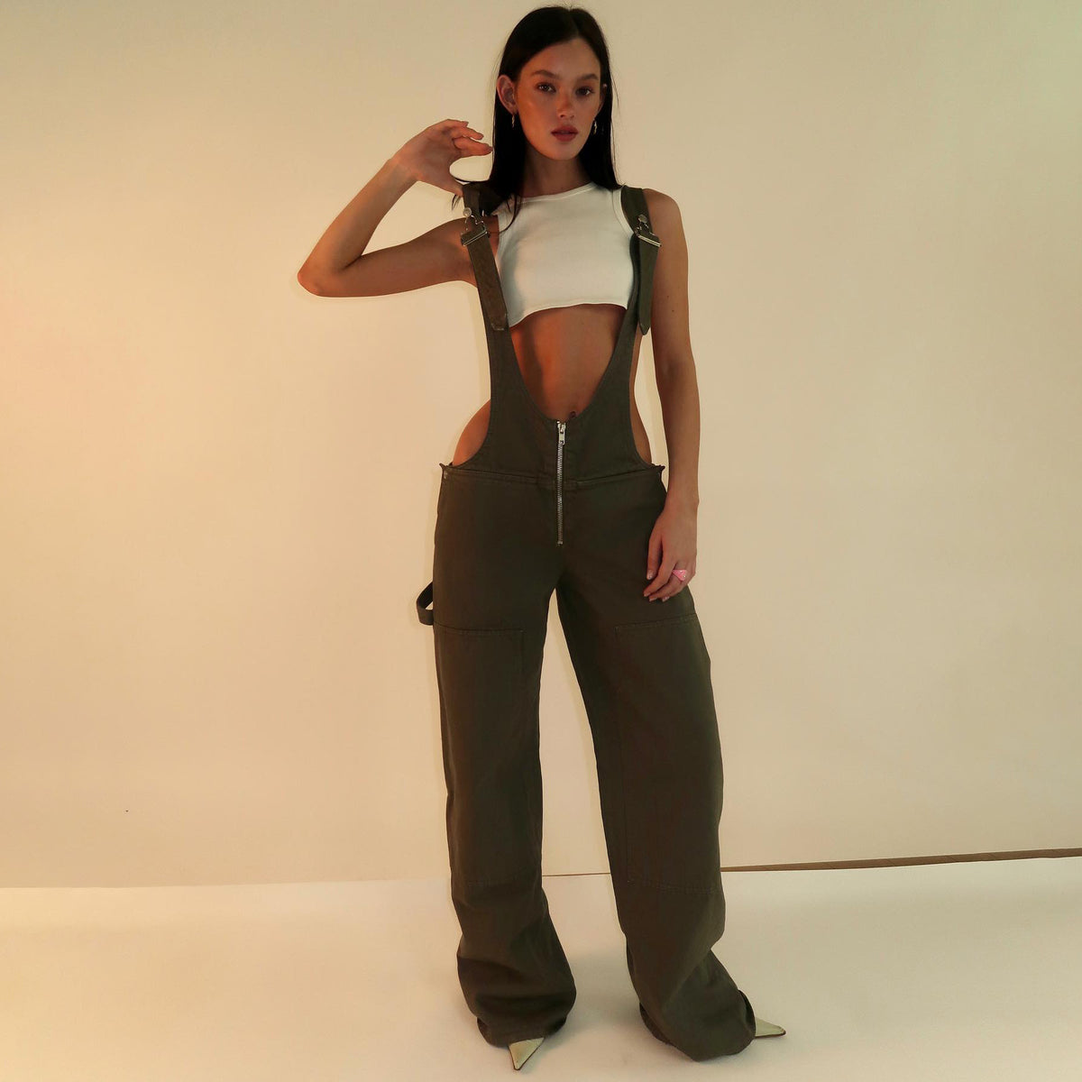 Women's Zip Denim Overalls with Pockets (photo 2)