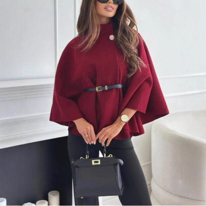 Women's Stand-Collar Batwing Cape Jacket with Belt (photo 24)