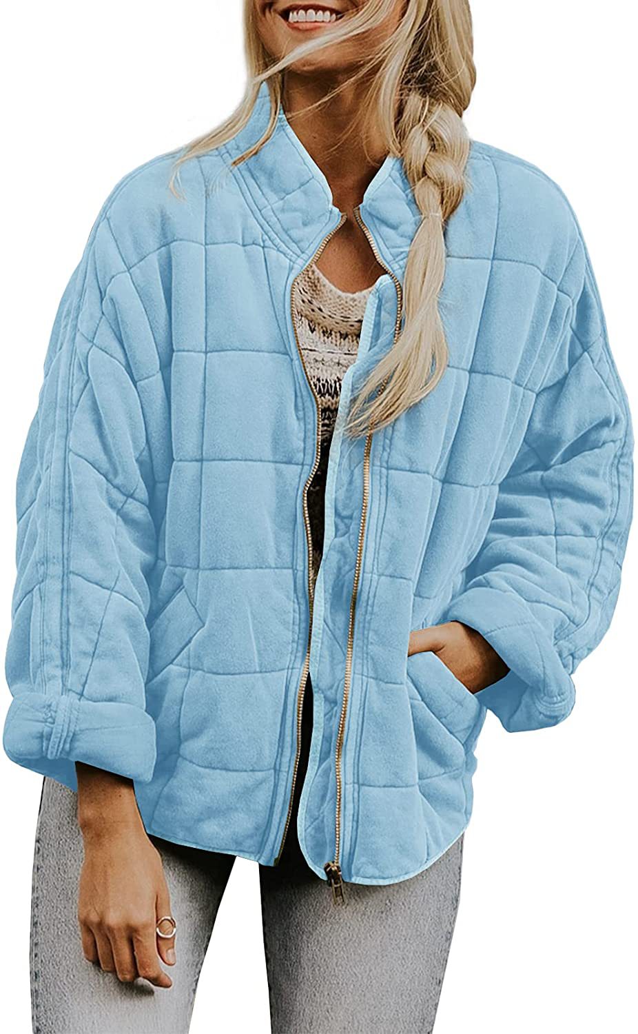 Women's Zip-Up Stand-Collar Jacket with Pockets (photo 6)