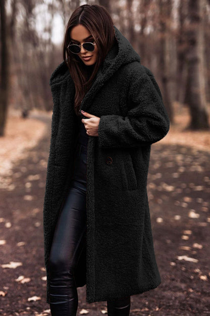 Women's Long Hooded Faux Fleece Teddy Coat (photo 4)