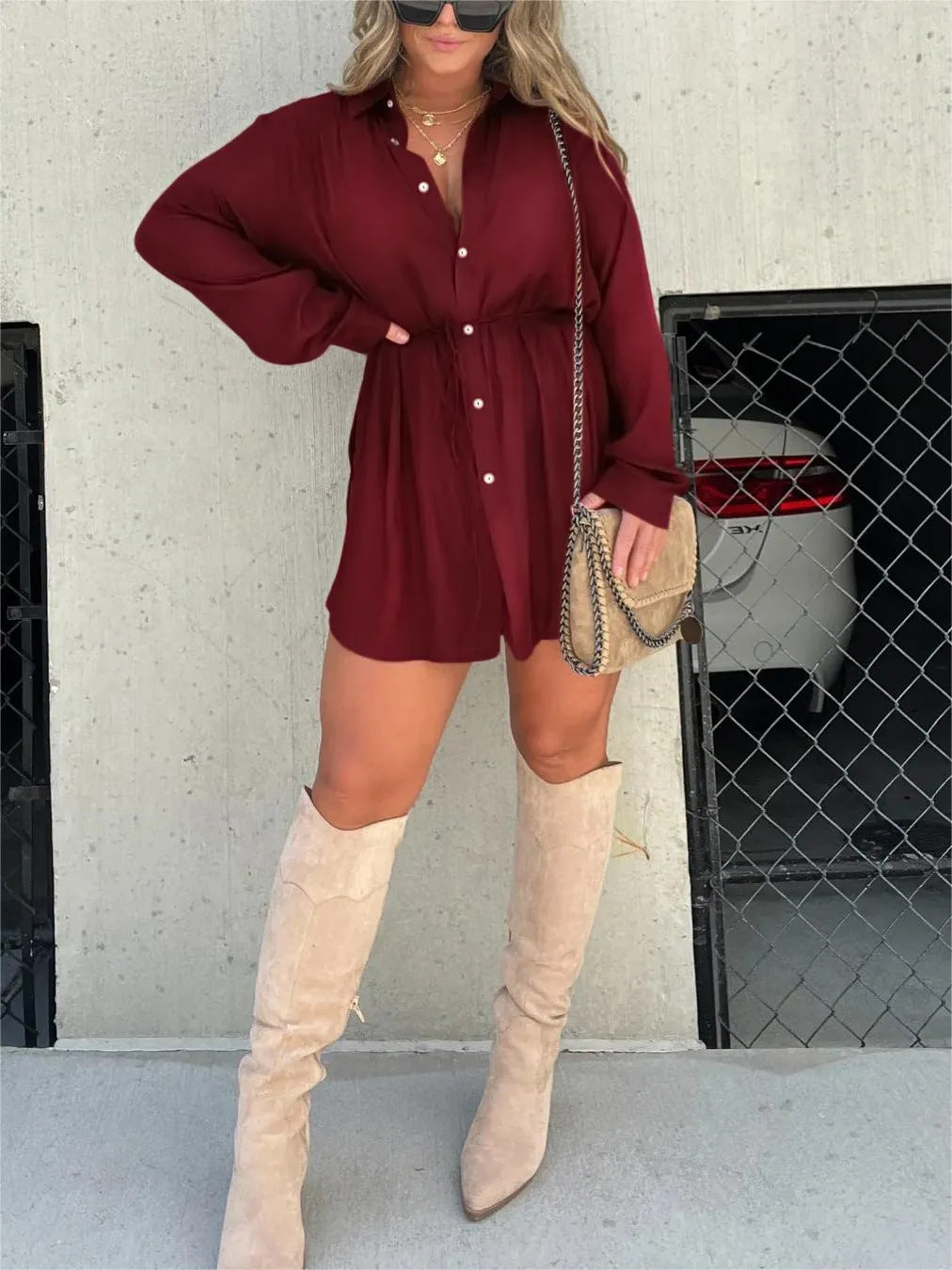 Women's Long-Sleeve Button-Front Shirt Romper (photo 11)