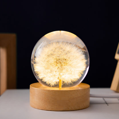 Dandelion or Daisy Ball Night Light with Beech Wood Base, USB – Dandelion