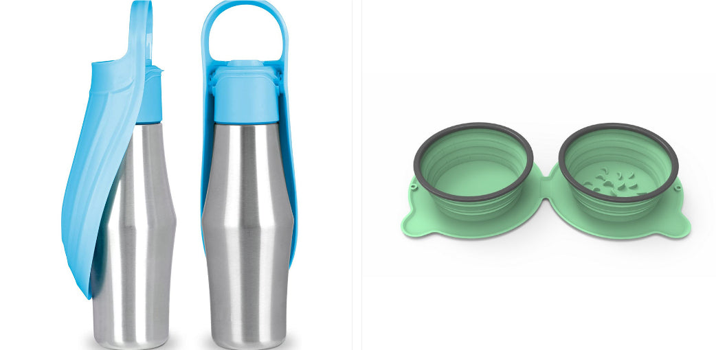 Portable Stainless Steel Dog Water Bottle with Leaf Bowl (photo 19)