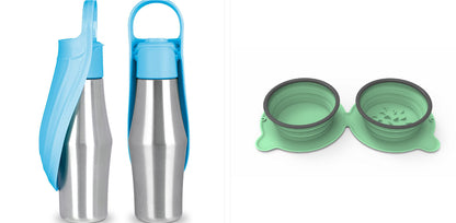 Portable Stainless Steel Dog Water Bottle with Leaf Bowl (photo 19)