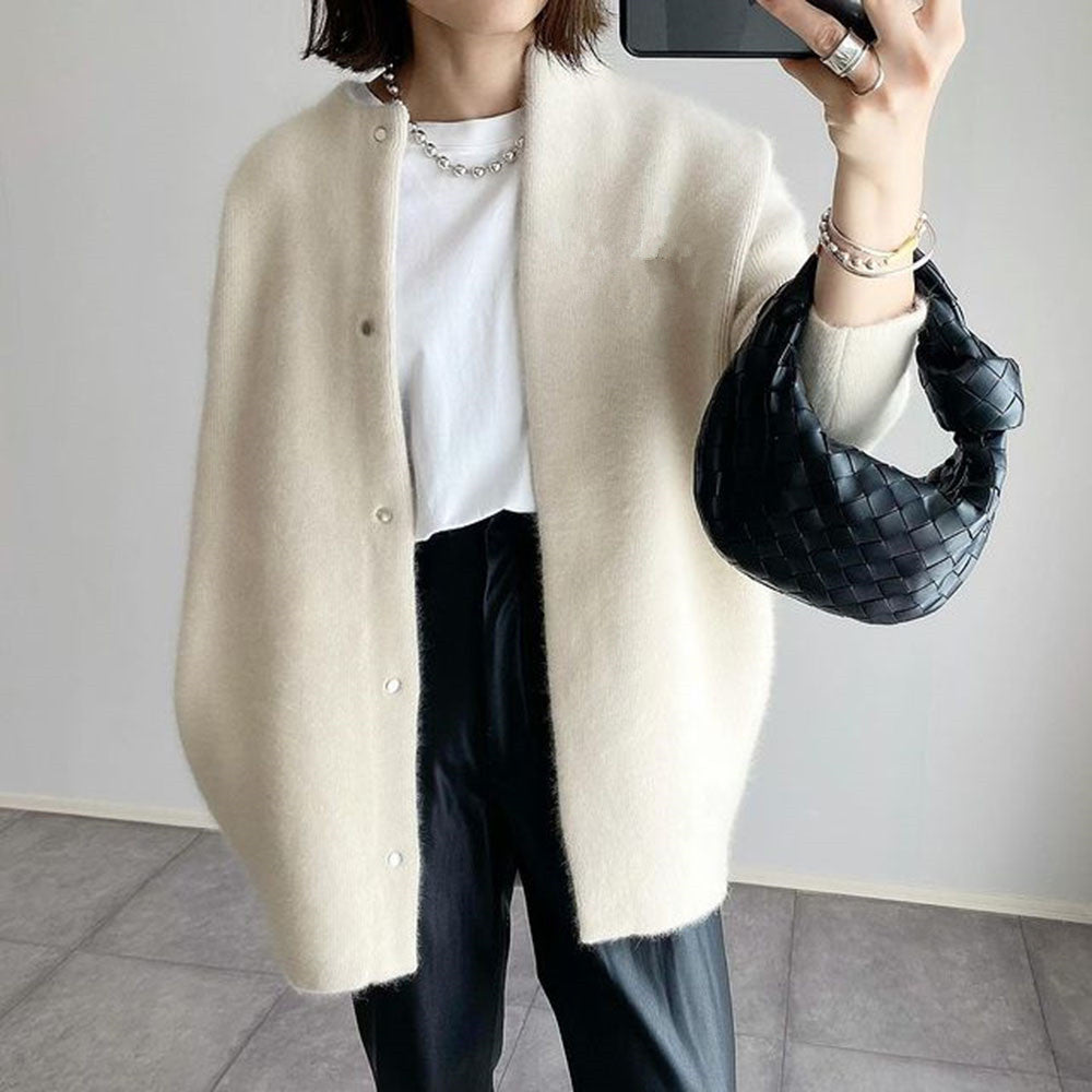 Women's Loose Round-Neck Knit Cardigan Coat (photo 2)