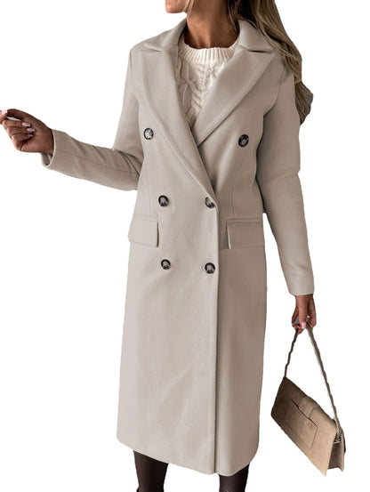 Women's Double-Breasted Lapel Slim Long Coat (photo 12)