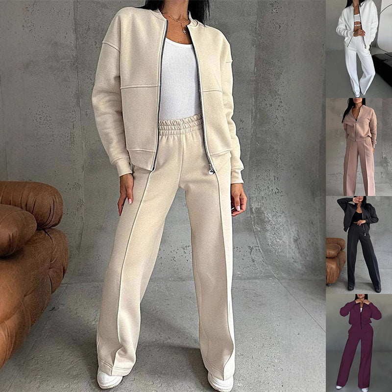 Women's Zip Jacket and Wide-Leg Pants Sports Set