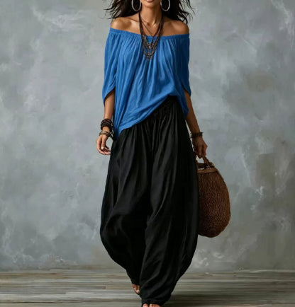 Women's Off-Shoulder Top and Flare Pants Set (photo 5)