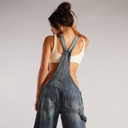 Women's Zip Denim Overalls with Pockets (photo 15)