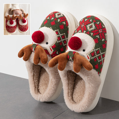 Christmas Elk Embroidered Plush Slippers