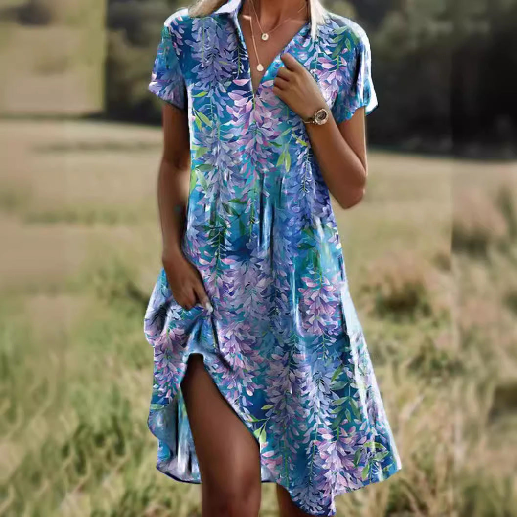 Women's Polka Dot V-Neck Short-Sleeve Dress (photo 2)