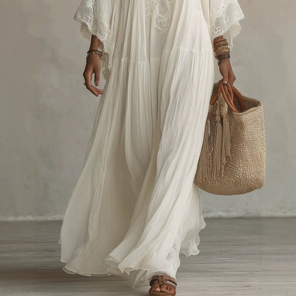 Women's V-Neck Maxi Dress with Lace Trim (photo 4)