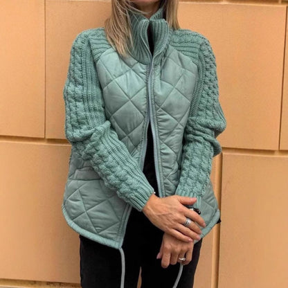 Women's Padded Stand-Collar Zip Jacket with Knit Panels (photo 12)