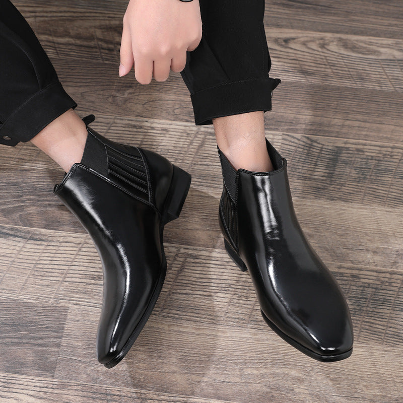 Men's Pointed-Toe Chelsea Boots with Block Heel (photo 4)