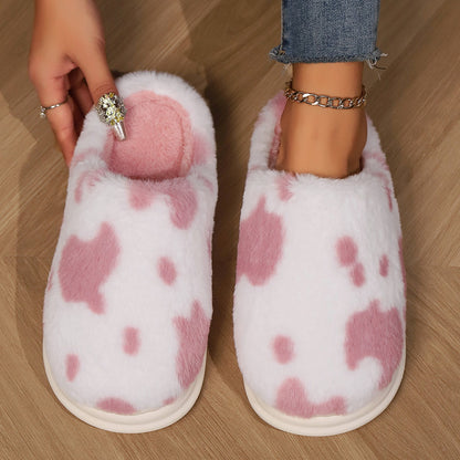 Cow Print Plush House Slippers (photo 6)
