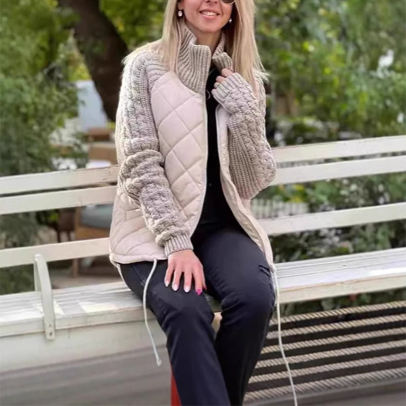 Women's Padded Stand-Collar Zip Jacket with Knit Panels (photo 4)