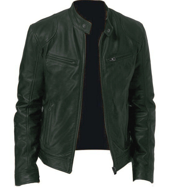 Men's PU Leather Zip-Up Stand-Collar Jacket (photo 7)
