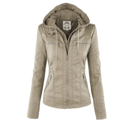 Women's PU Leather Jacket with Detachable Hood (photo 6)