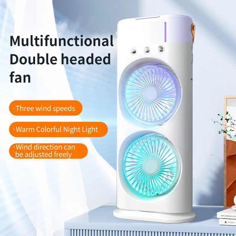 Dual-Head Mist Spray Fan with Ambient Light