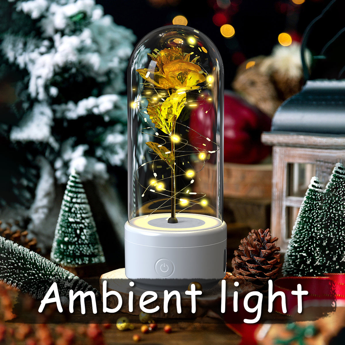 Preserved Rose LED Light and Bluetooth Speaker in Glass Dome (photo 3)