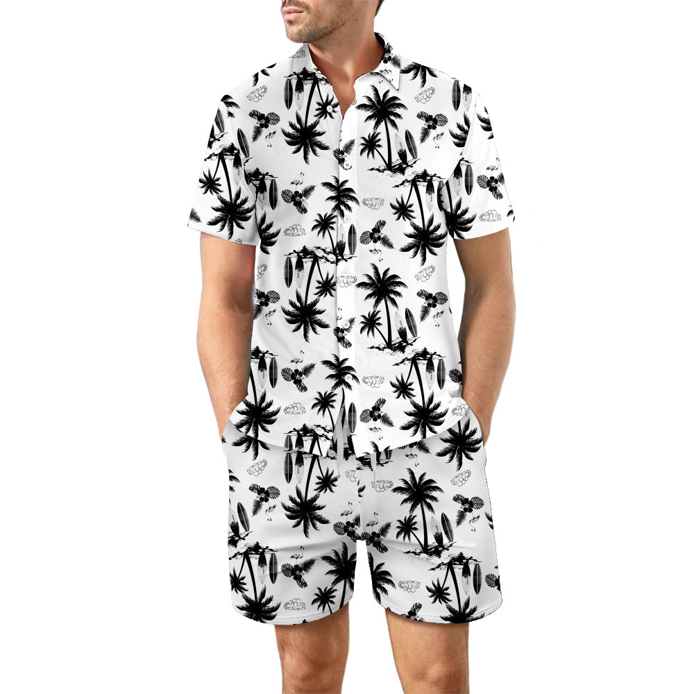 Men's Printed Beach Shirt and Drawstring Shorts Set (photo 4)