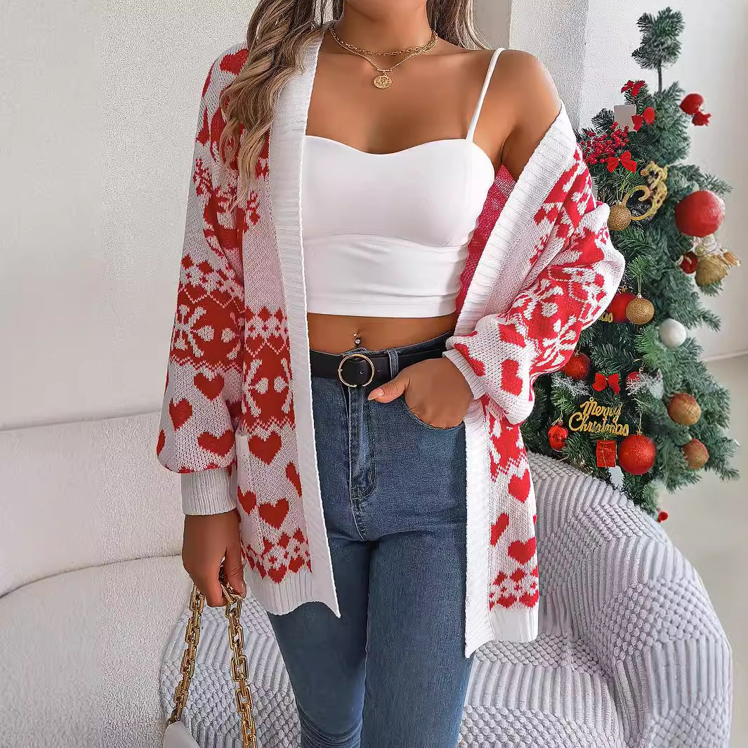 Women's Oversized Christmas Deer Knit Cardigan (photo 4)