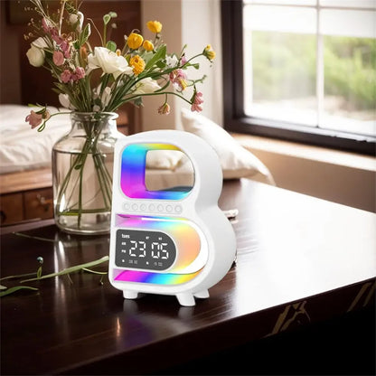B-Shaped Bluetooth Speaker with Lamp, Alarm Clock and Wireless Charger (photo 8)