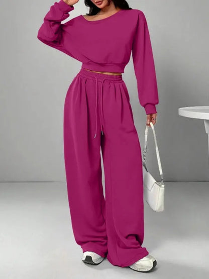 Women's One-Shoulder Sweatshirt and Tie-Waist Trousers Set (photo 20)