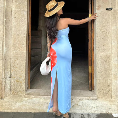 Women's Printed Slit Tube Maxi Dress (photo 7)