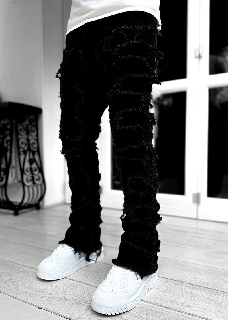 Men's Fringed Ripped Stacked Skinny Jeans (photo 9)