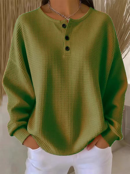Women's Waffle Knit Long-Sleeve Button T-Shirt (photo 17)