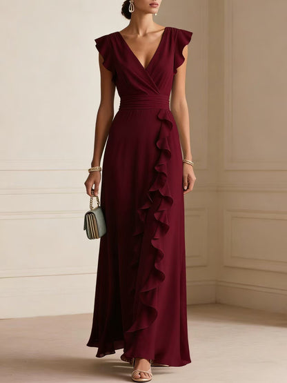 Women's Ruffle V-Neck Sleeveless Maxi Dress (photo 5)
