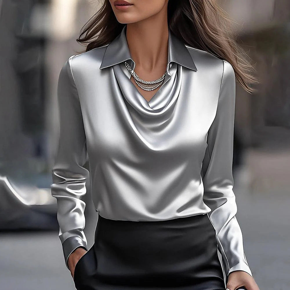 Women's Collared Long-Sleeve Button-Up Blouse (photo 8)
