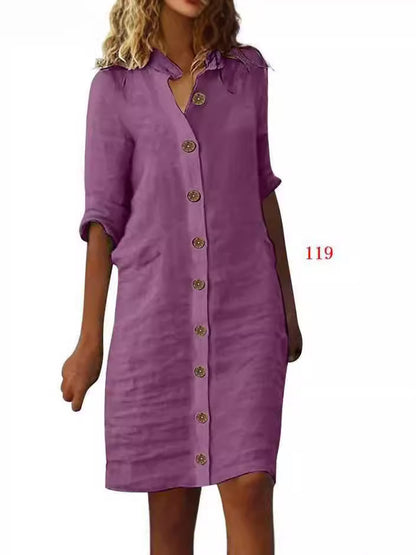 Women's Half-Sleeve V-Neck Button-Front Shirt Dress (photo 17)