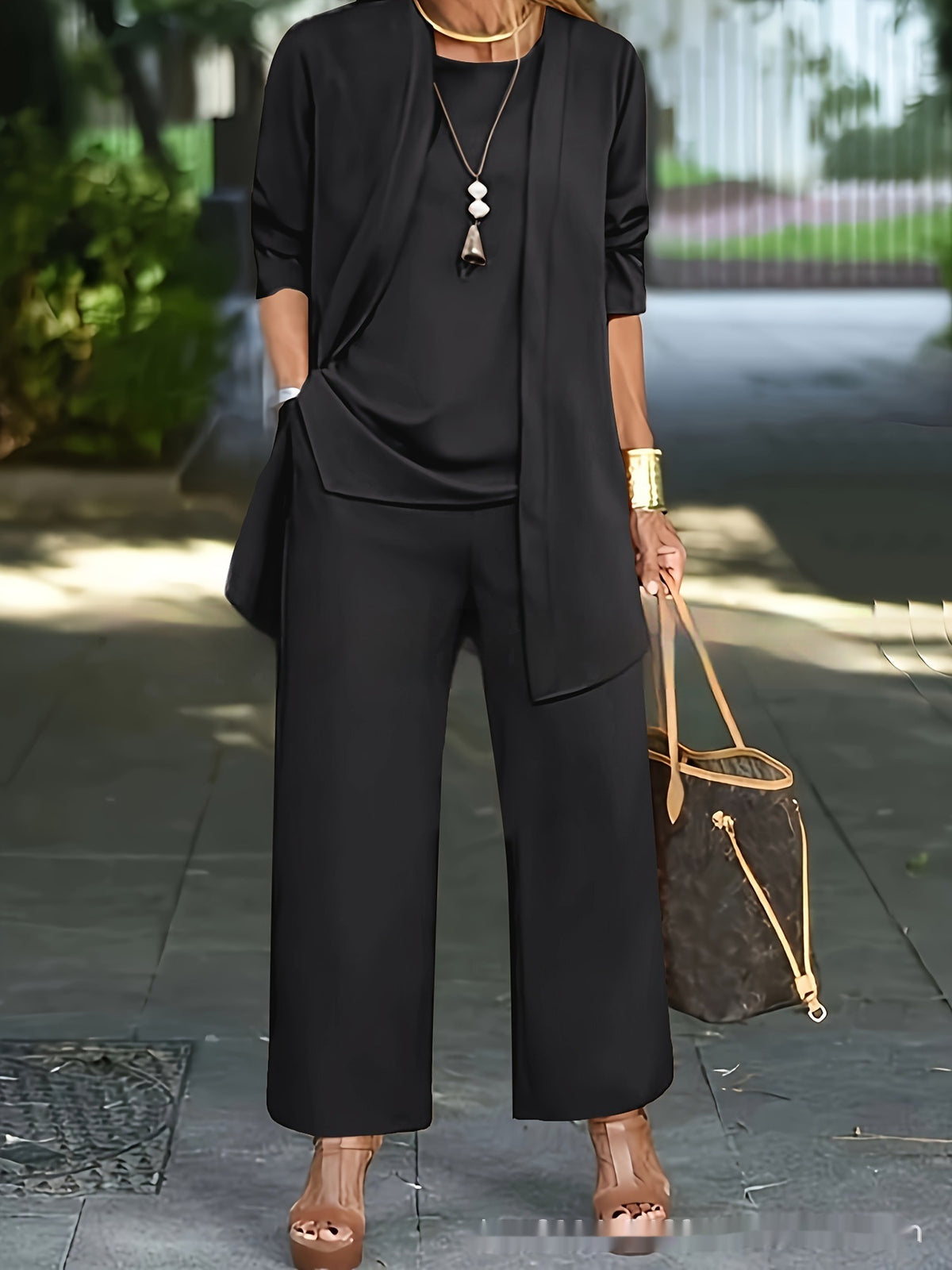 Women's 3-Piece Set: Vest, Long Cardigan and Wide-Leg Pants (photo 7)