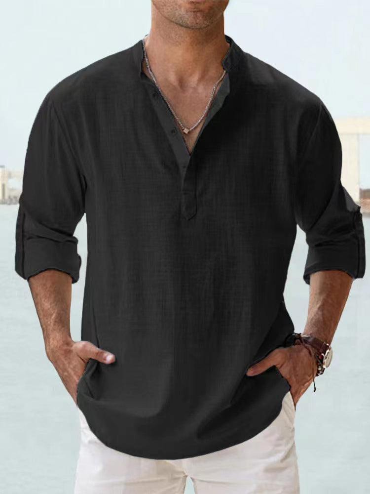 Men's Long-Sleeve Stand-Collar Pullover Shirt (photo 4)