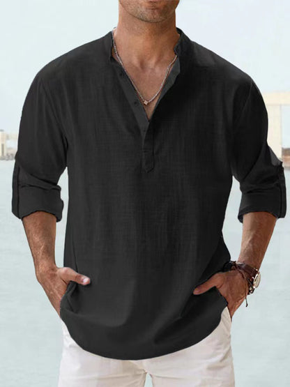 Men's Long-Sleeve Stand-Collar Pullover Shirt (photo 4)