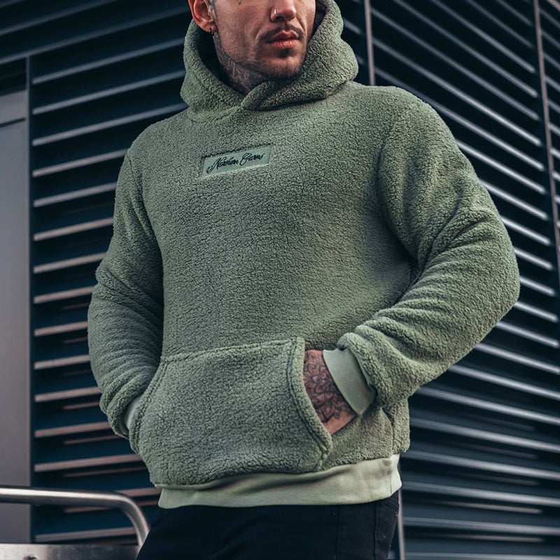 Men's Plush Pullover Hoodie with Kangaroo Pocket (photo 5)