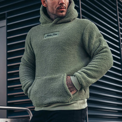 Men's Plush Pullover Hoodie with Kangaroo Pocket (photo 5)