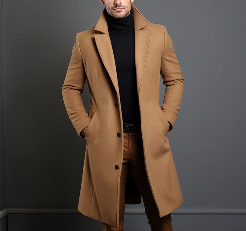 Men's Single-Breasted Mid-Length Overcoat