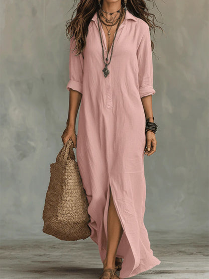 Women's Lapel-Collar Shirt Dress with Side Slit (photo 10)
