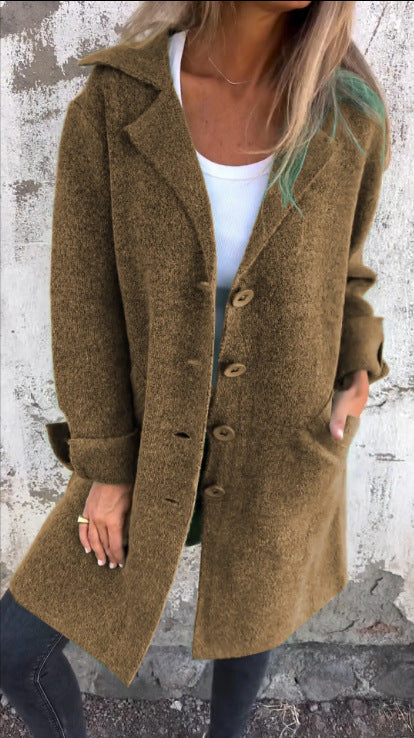 Women's Lapel Single-Breasted Mid-Length Coat with Pockets (photo 13)