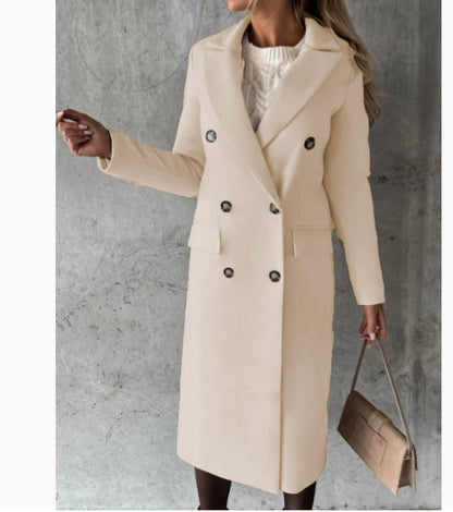 Women's Double-Breasted Lapel Slim Long Coat (photo 15)