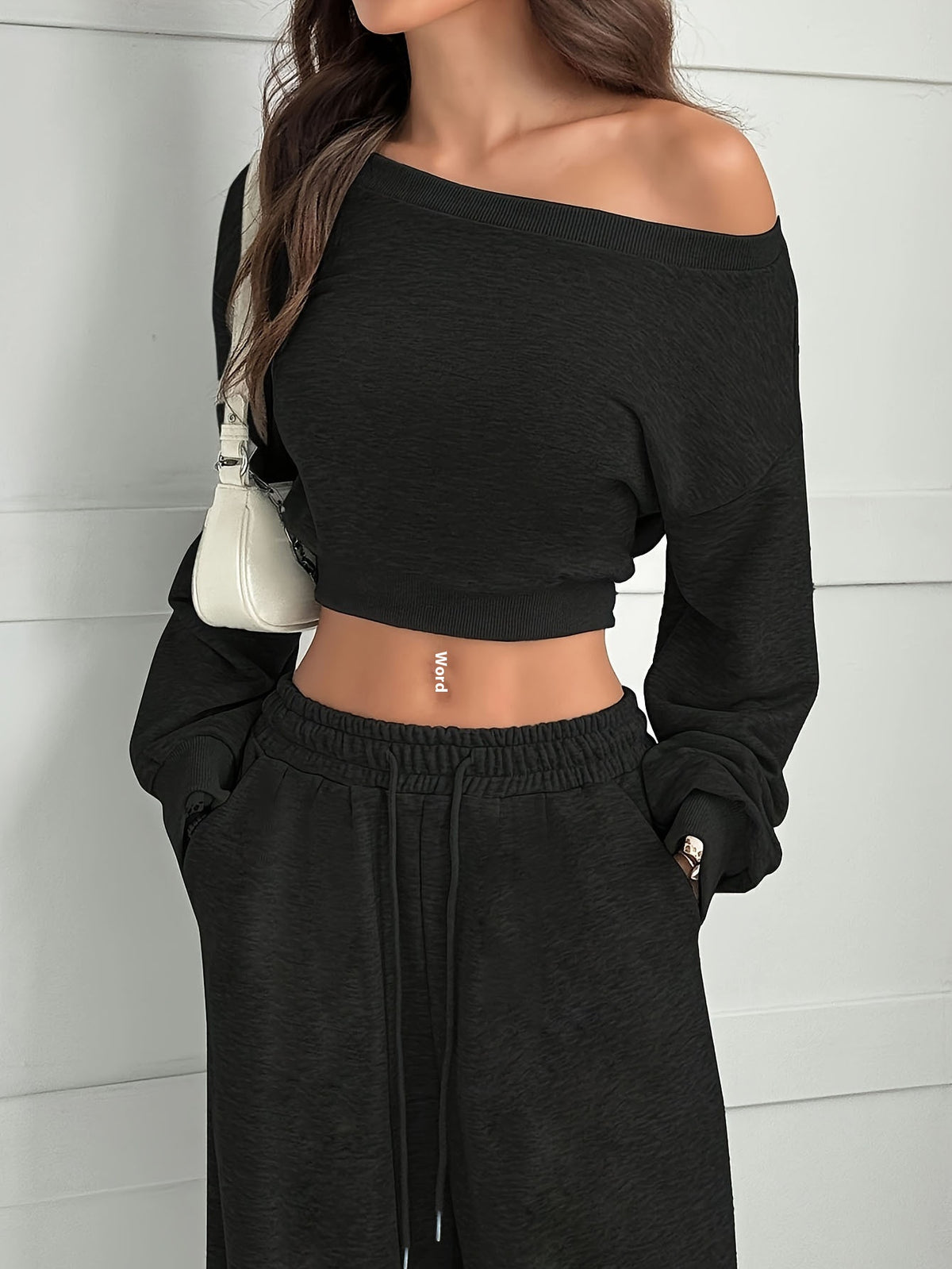 Women's One-Shoulder Sweatshirt and Tie-Waist Trousers Set (photo 8)