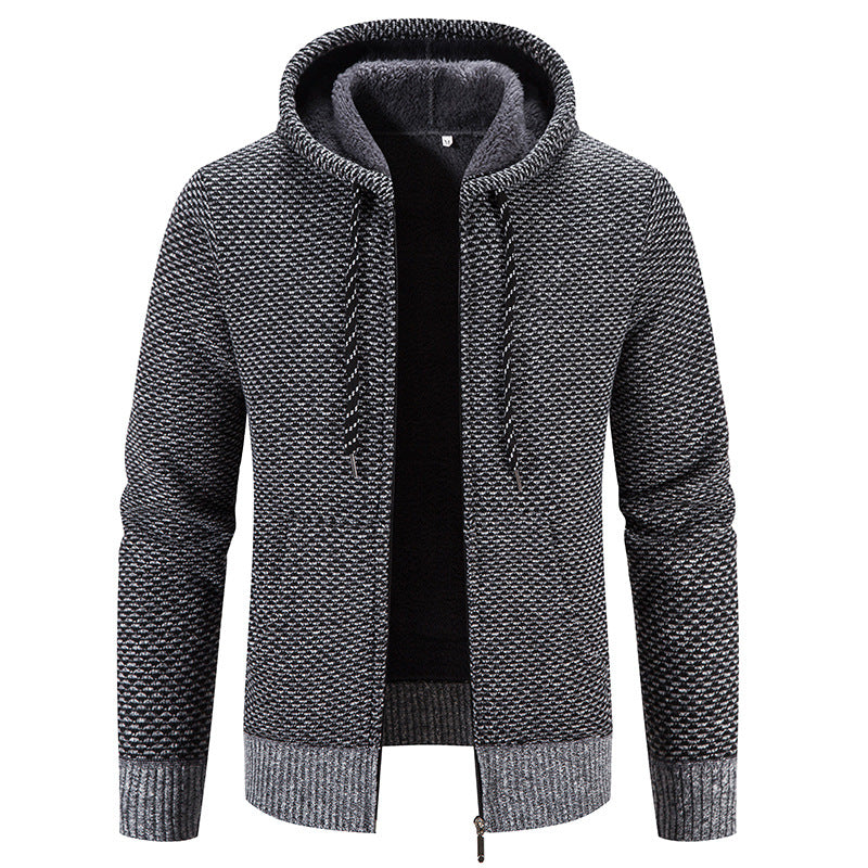 Men's Hooded Plush Zip-Up Sweater Jacket (photo 5)